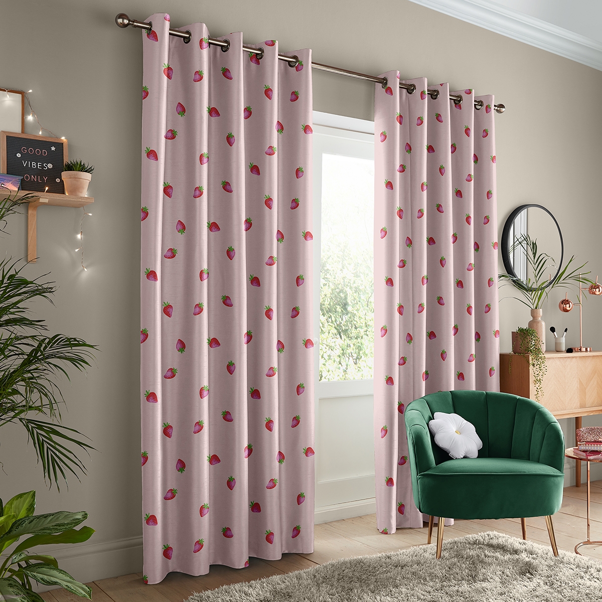 Product photograph of Skinny Dip Strawberry Pink Curtain from Choice Furniture Superstore.